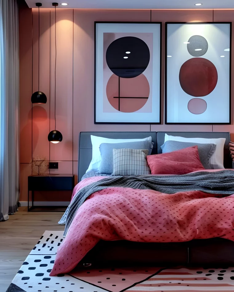 chambre adulte vieux rose et gris