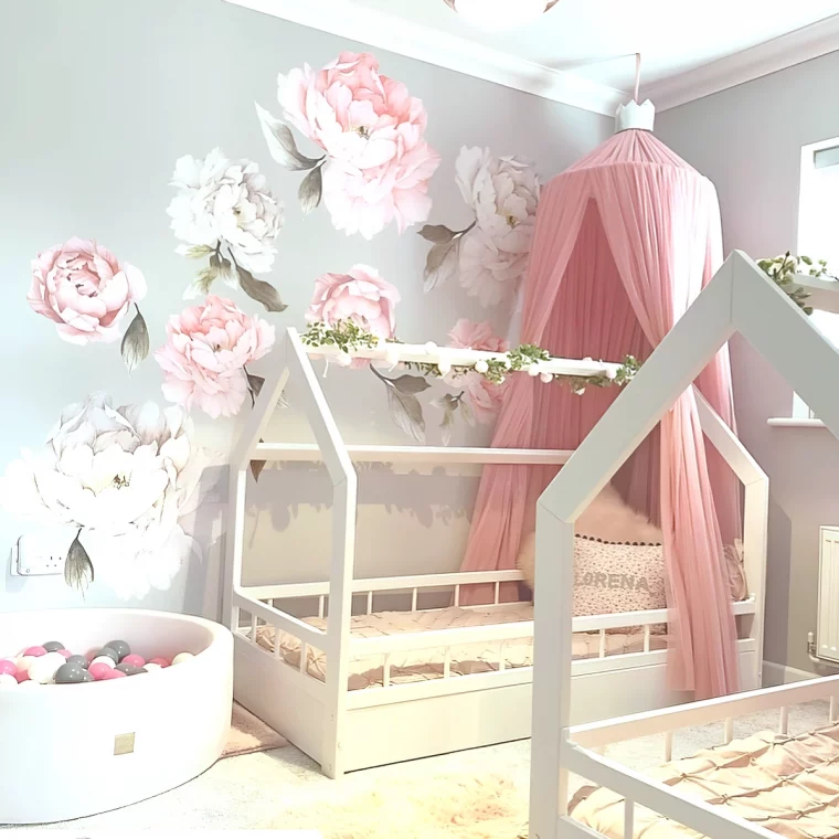 chambre fillette rose et gris