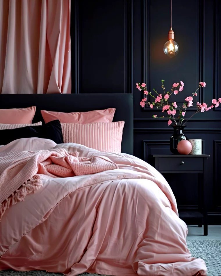 chambre rose poudré et gris adulte