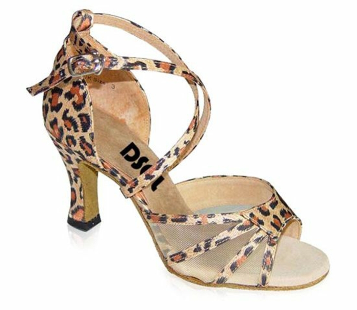 chaussures de danse léopard semi-transparentes de coté fermeture bande croisée devant