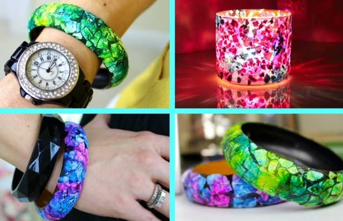 coquille d oeuf coloré pour customiser un bracelet ou un bougeoir, idée comment fabriquer un bijou, activité créative