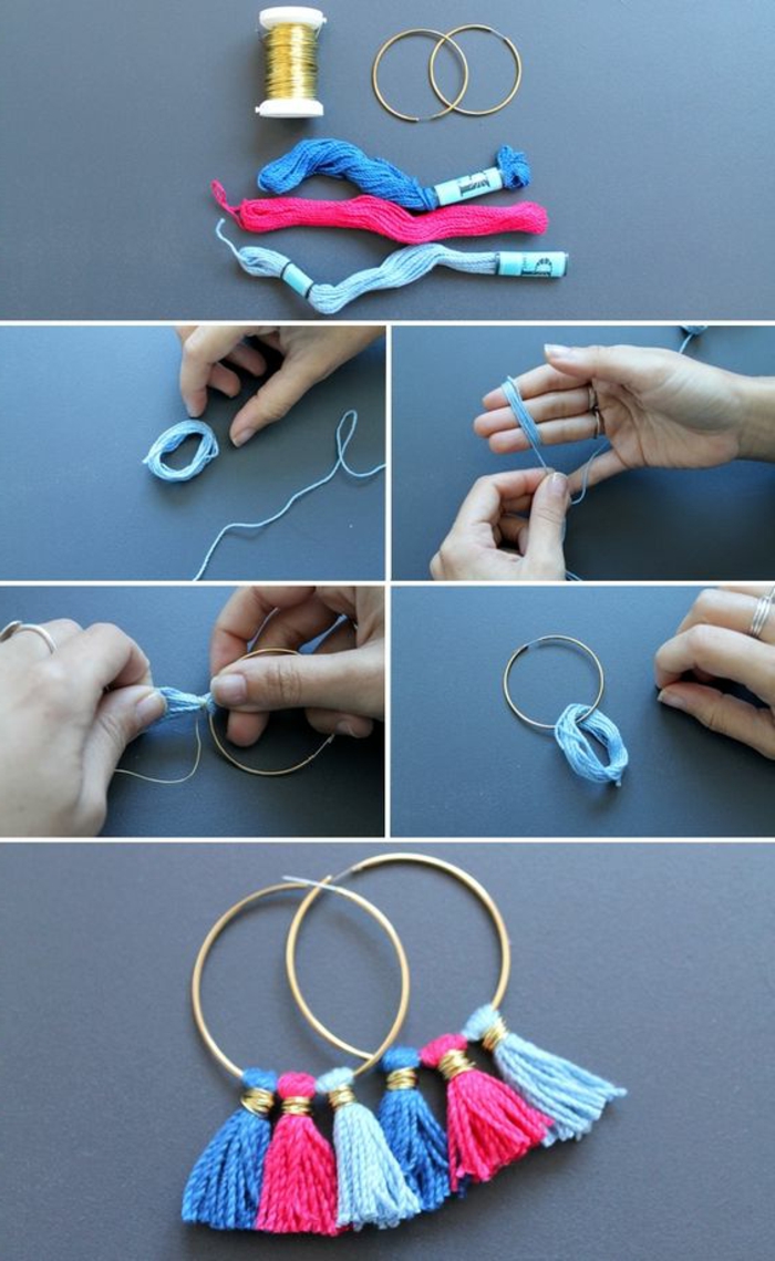 fabriquer ses boucles d'oreilles avec anneaux et pompons 