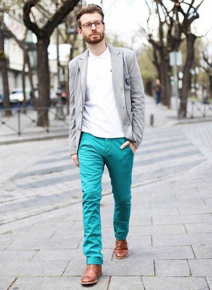 pantalon chino bleu vert homme coupe slim