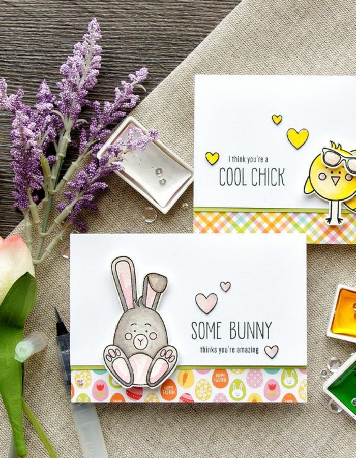 joyeuse paques carte, oeuf de paques, lapin de paques, bordure motifs multicolores, joyeuse paques humour, idée comment faire une carte de voeux originale