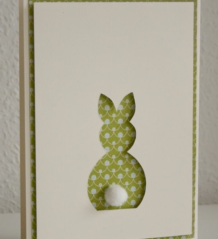 joyeuses paques, carte de paques simple, silhouette lapin de paques, pompon coton en guise de queue