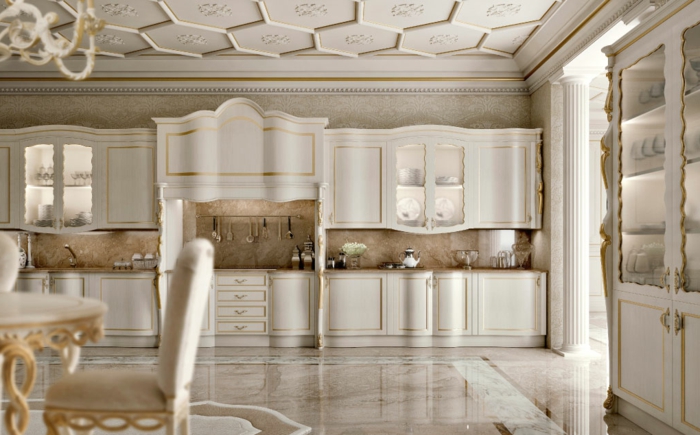 meubles de charme, décoration baroque, plancher en marbre, dosseret en marbre
