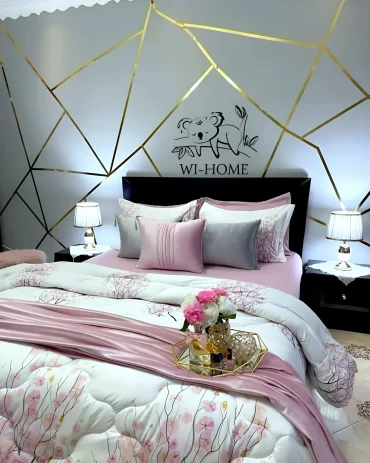 parures de lit en rose et gris deco chambre