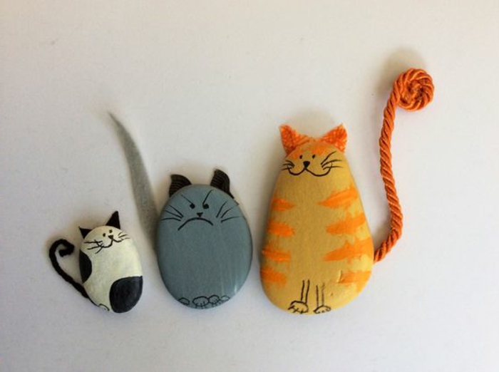 peinture sur galet, chatons sympathiques créés avec des galets 