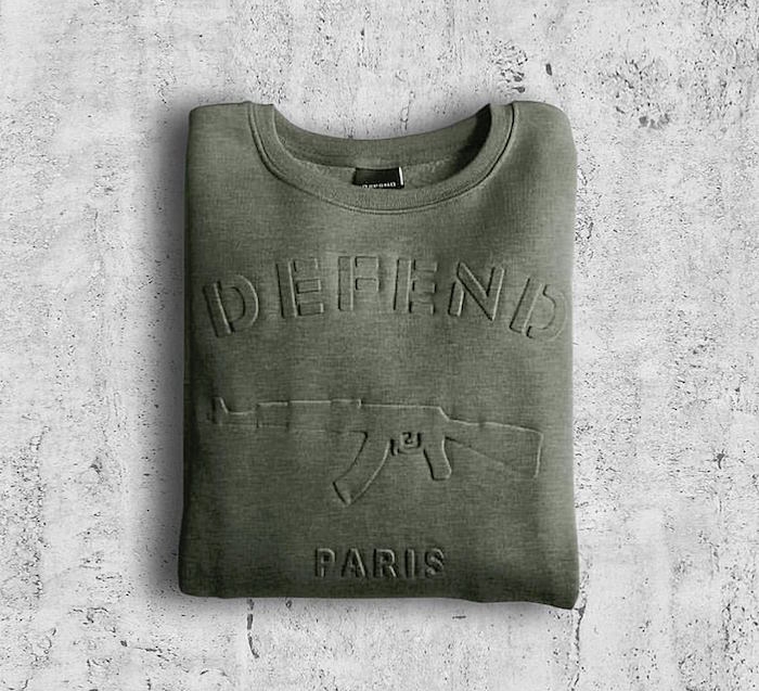 sweat defend paris kaki marque streetwear francaise kalash