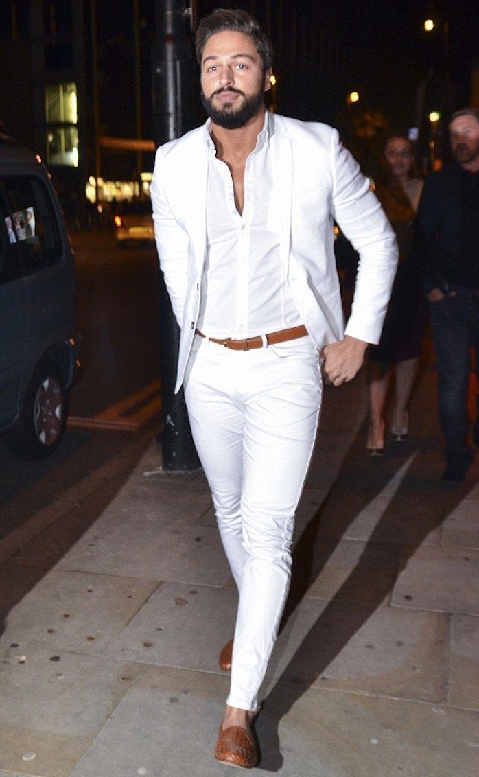 tenue blanche homme pour soirée estival plage veste chemise pantalon blanc