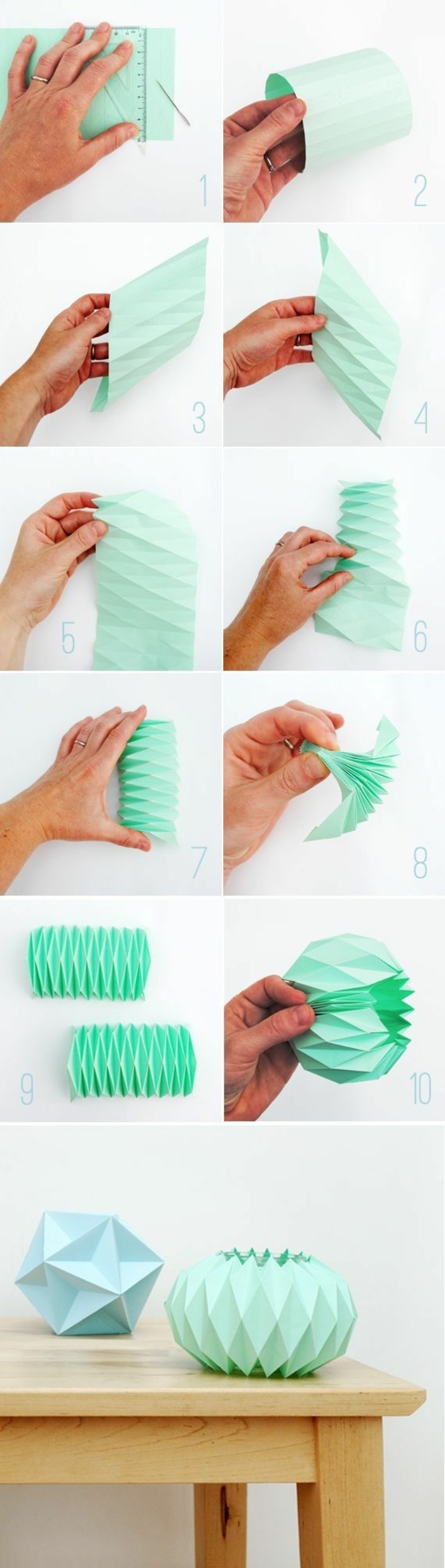 suspension origami, papier vert, technique origami, étapes à suivre, tuto origami
