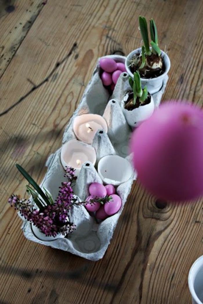 activité manuelle avec boite a oeuf, bougeoir et porte pots de fleurs