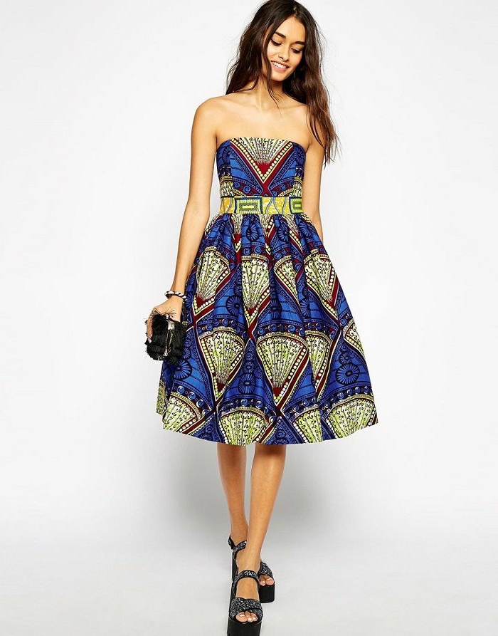 Idée model africaine en pagne habit africain moderne robe bleu et jaune