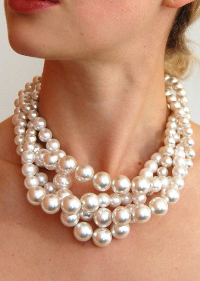 colliers perles de culture tout près du cou grandes éléments blancs