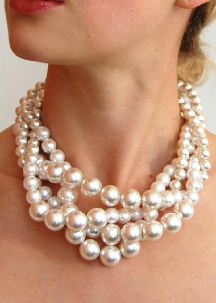 collier perle de culture effet sophistiqué et massif sur la peau nue grand effet