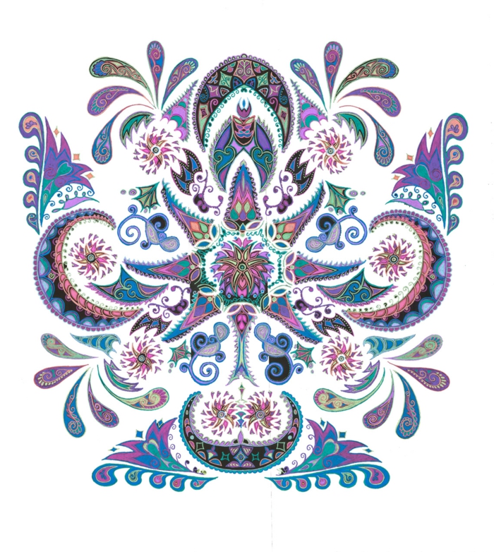  faire un mandala, motifs gouttes d'eau, mandala multicolore, papier blanc, volutes, motifs géométriques