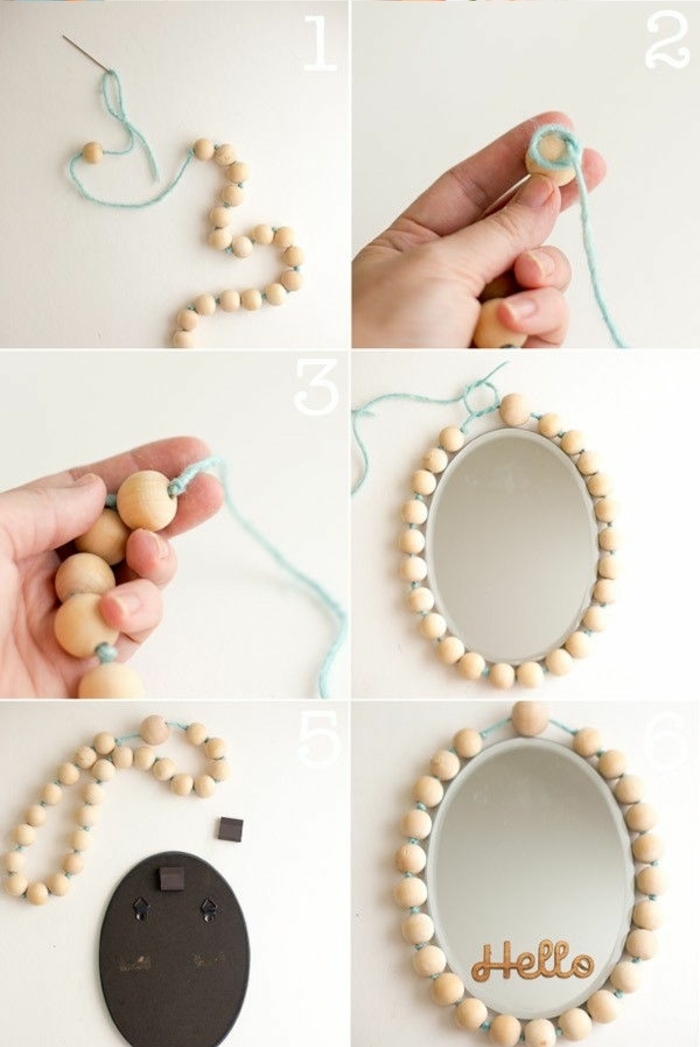 tuto facile pour réaliser un cadre miroir en perles bois, déco scolaire originale