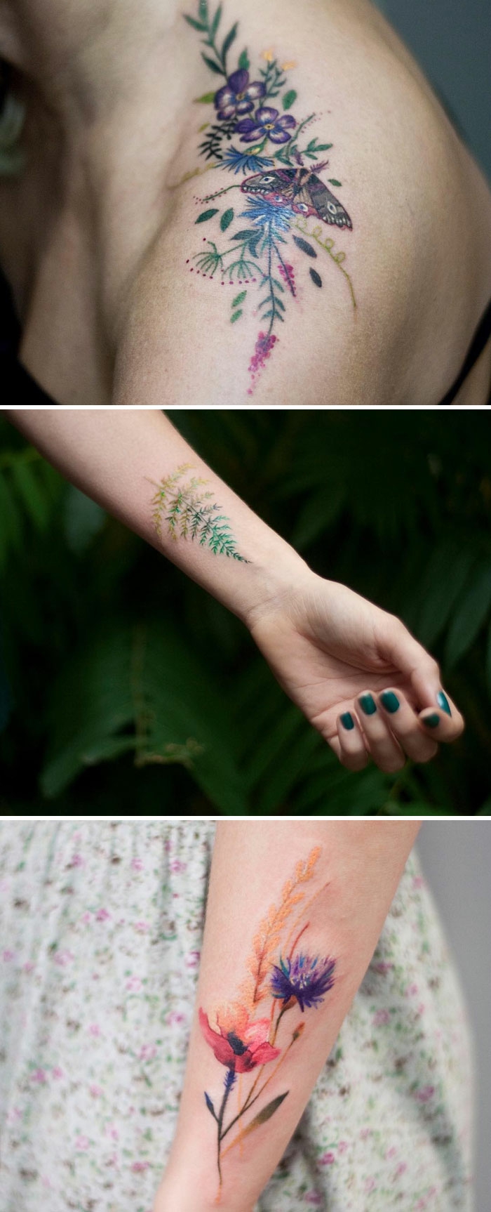 Idée tatouage de fleur tatouage rose sur la main trois tatoos colorés