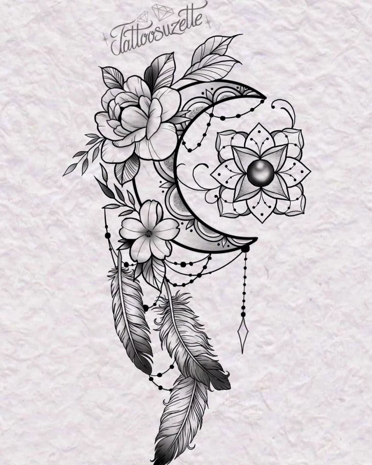 idee de tatouage mandala dessin en noir et blanc