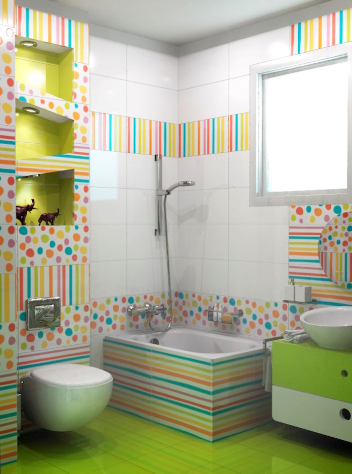 décoration toilettes carrelage couleurs enfants 