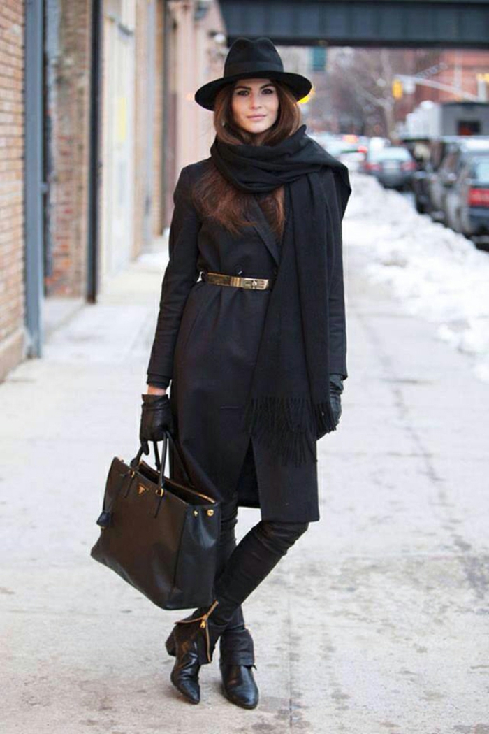 idée de style vestimentaire femme tout noir manteau jean slim