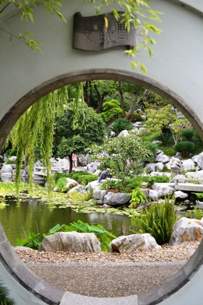 déco de jardin zen, rochers dans l'eau, broussailles vertes, bassin d'eau, mousse, idee deco jardin
