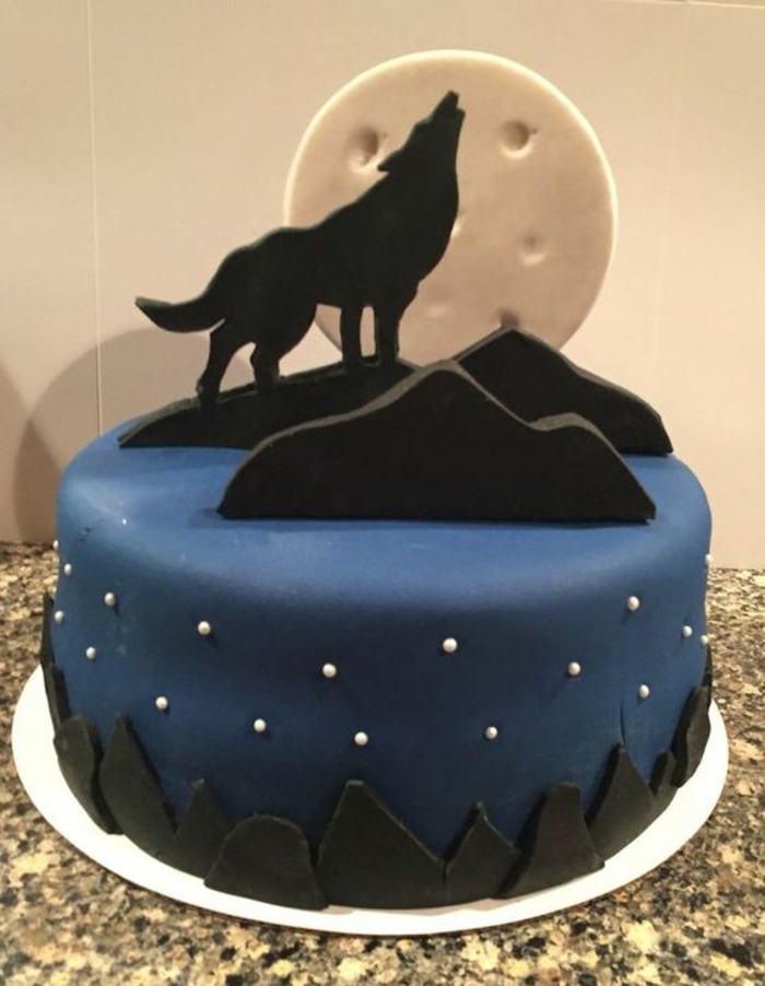 Décoration Pour Gâteau D'anniversaire Motif Loup - Figurine Loup Hurlant à La Lune Avec Paillettes, Thème Garçon/fille