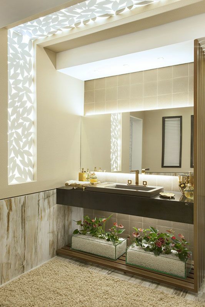 miroir lumineux de salle de bain effets fleurs plusieurs plans et dimensions pour aggrandir l'espace