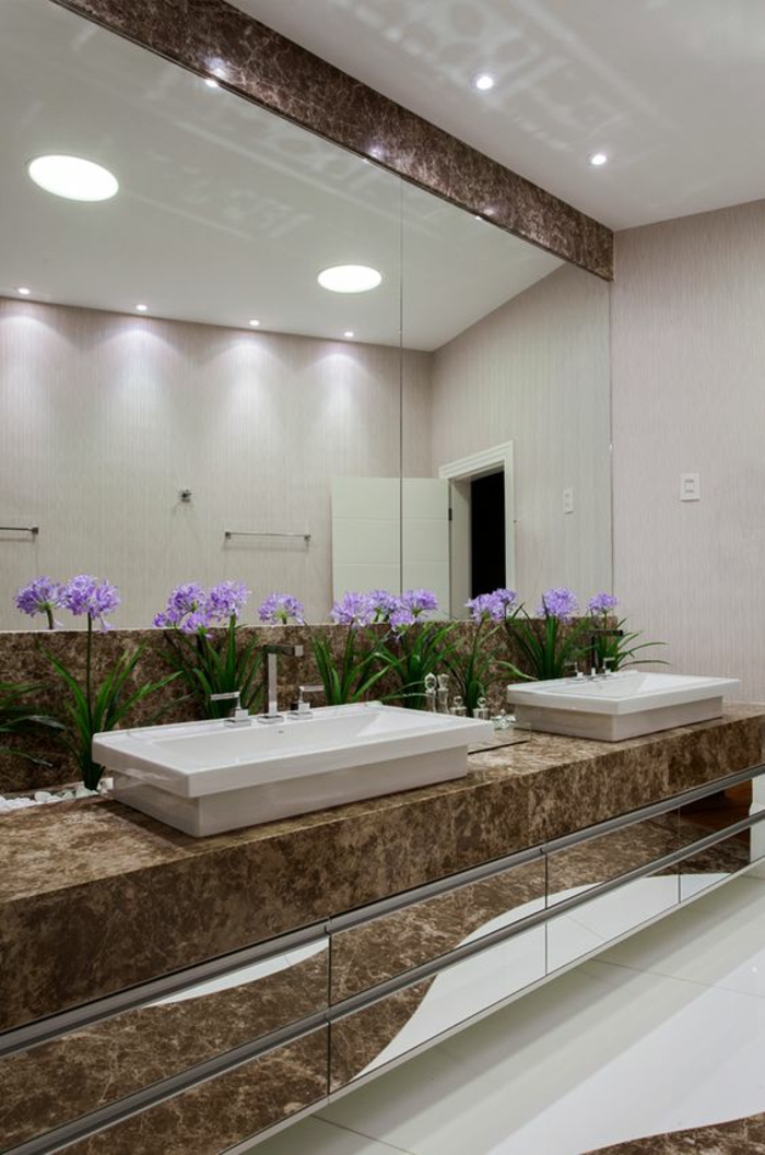 miroirs salle de bain lumineux avec effet marbre marron illumination combinée
