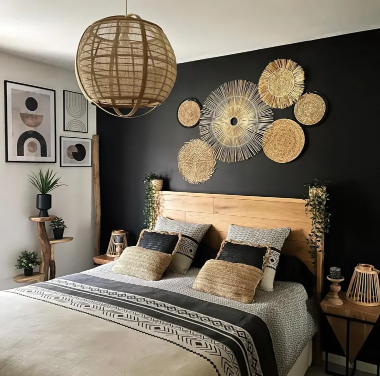 mur d accent peint en noir deco mural en paille