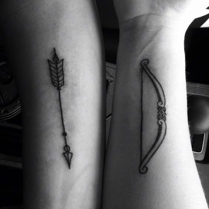 tattoo symbole tatouage à deux symbole amitié amour arc fleche complementaire