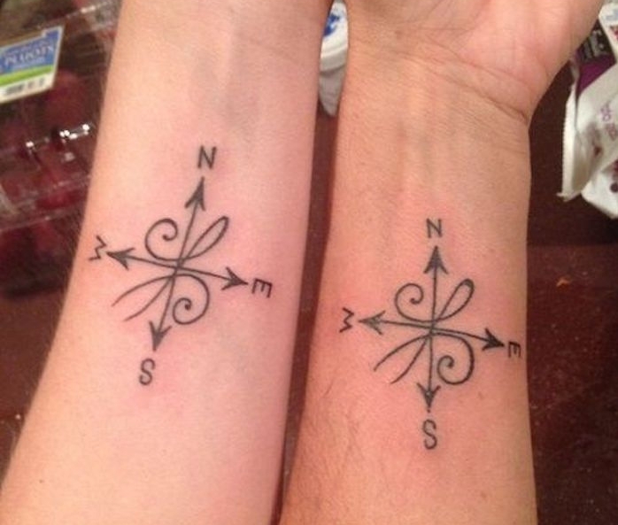 tatouage amitié symbole boussole dessin ami avant bras