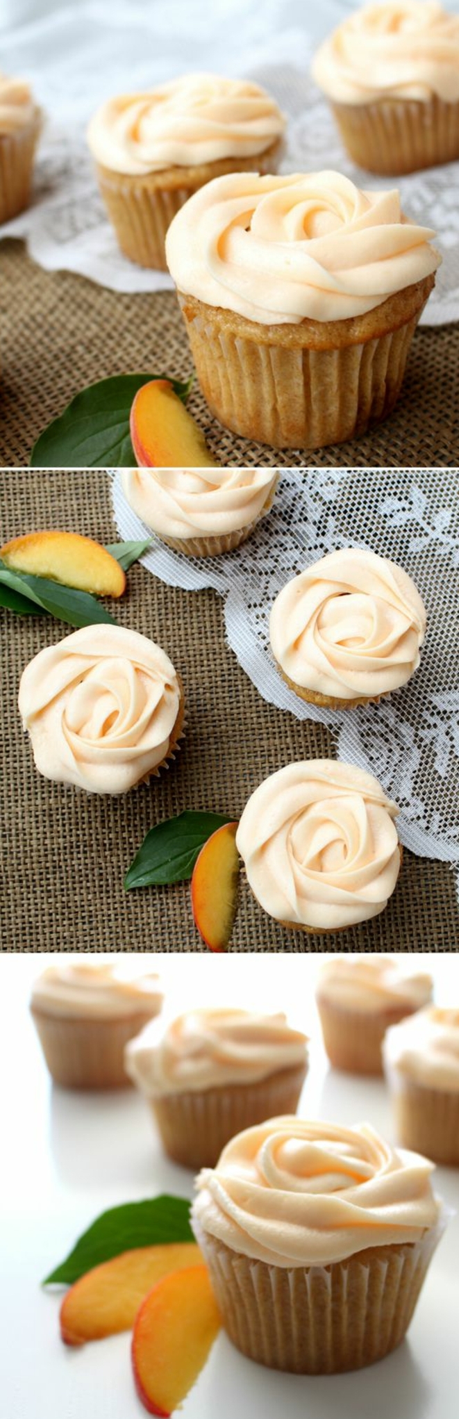 dessert facile et rapide, recette cupcake à la pêche, glacage cupcake au beurre couleur pêche en petites roses