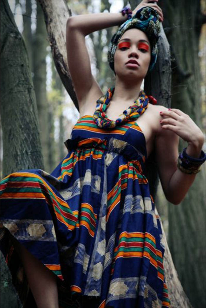 robe africaine wax, collier ethnique, bandana turban, habit style africain