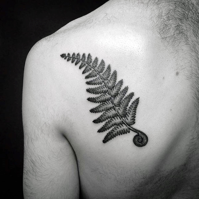 tatouage omoplate homme feuille nature dos épaule gauche