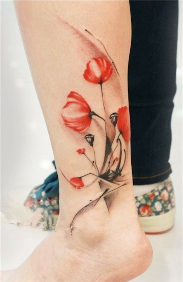 Sensuel fleur tatouage mandala signification fleurs tulipes sur cheville 