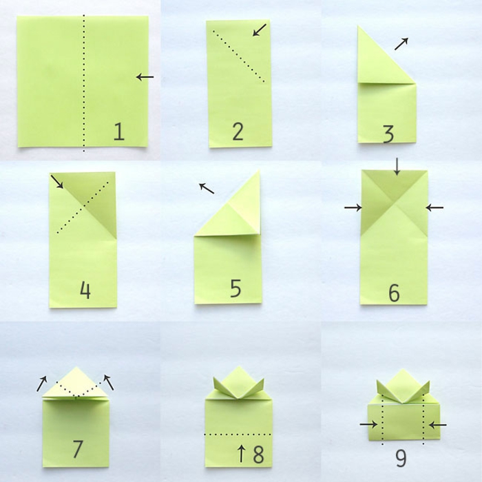 tuto facile pour faire une grenouille sauteuse en papier coloré, origami animaux facile pour enfants