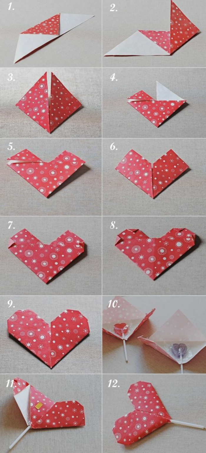 comment faire une origami facile en forme de cœur, sucette dans un cœur origami