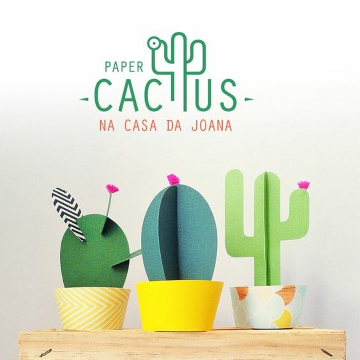 cadeau fête des mères à fabriquer, pots de fleurs diy avec cactus fleuris en papier