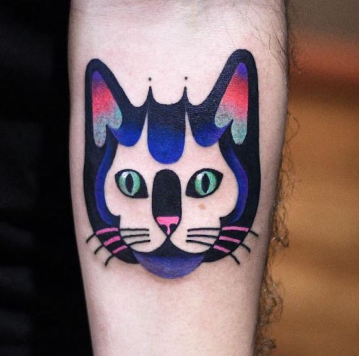  tete chat tatouage modele tattoo animal couleurs visage