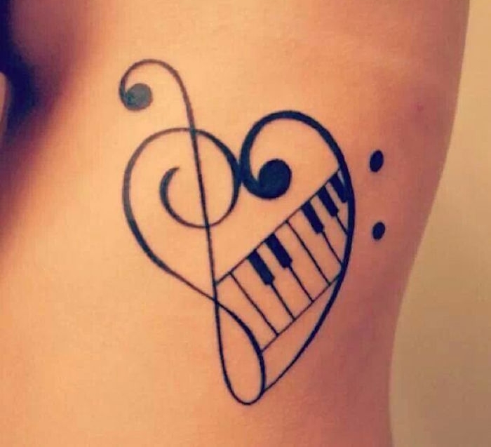 tatouage note de musique coeur fa piano clef sol
