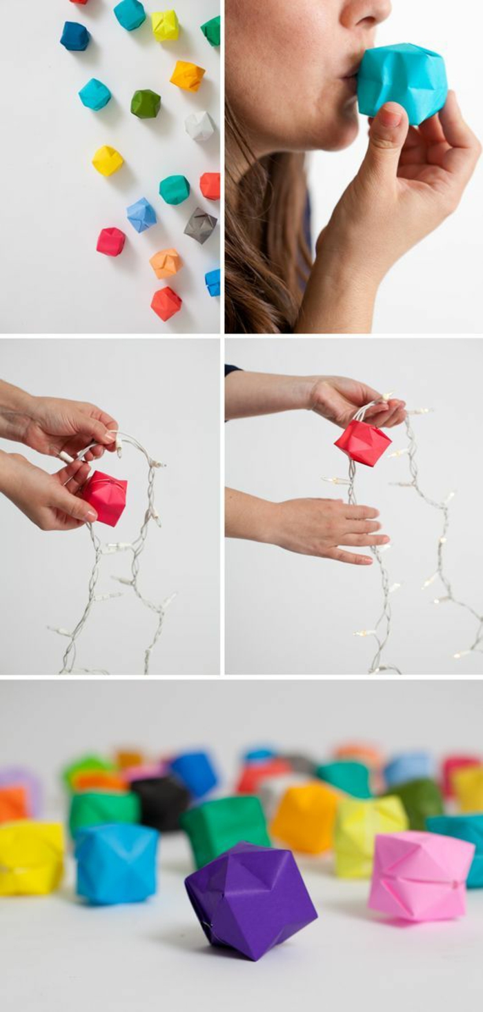 comment réaliser une guirlande lumineuse en origami gonflable, idée pour une décoration avec origami facile 