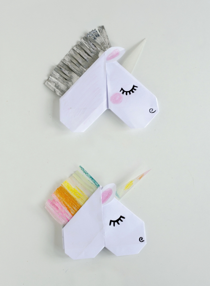 comment faire un marque-page licorne origami, bricolage en papier origami facile pour enfants