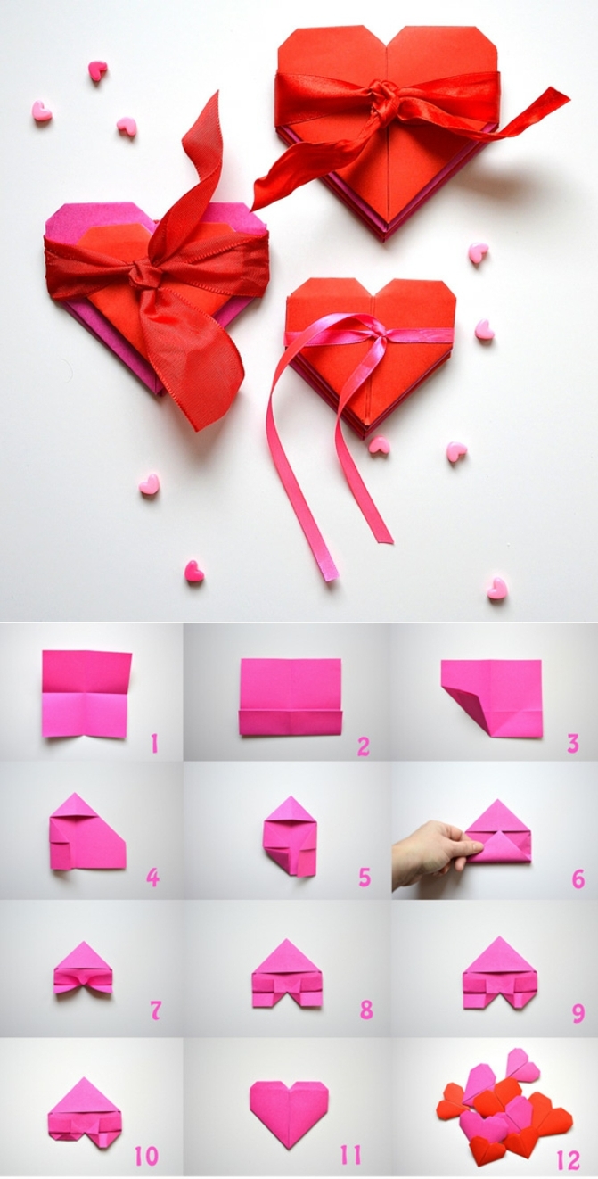 encore une idée pour origami facile en coeur, bricolage de saint valentin en papier