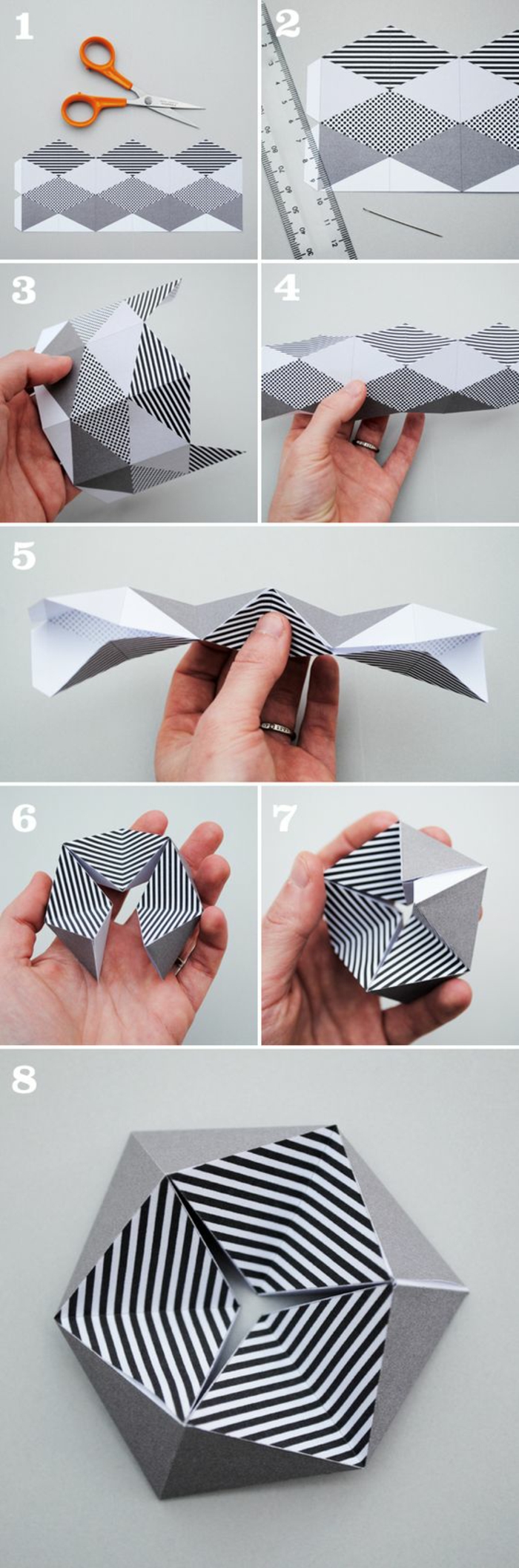 tuto de pliage papier en quelques étapes pour faire une fleur kaléidoscope hexagone en papier