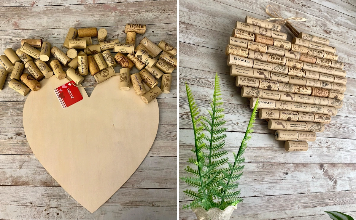 diy tableau fait avec des bouchons en liege carton forme coeur