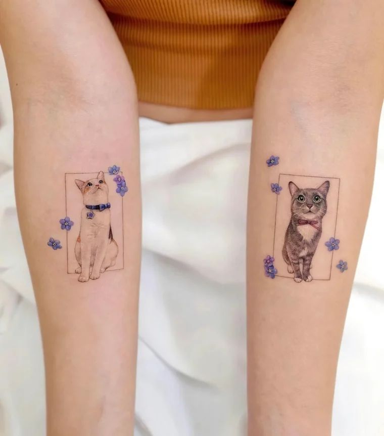 double tattoo animal de compagnie chat portrait en couleurs