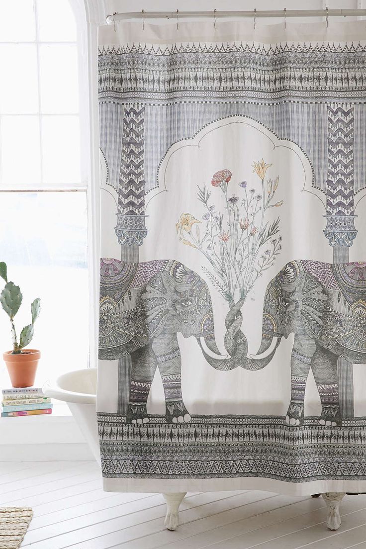 rideau de couhe originale éléphants inde indien gris blanc pour décoration salle de bain rénovée