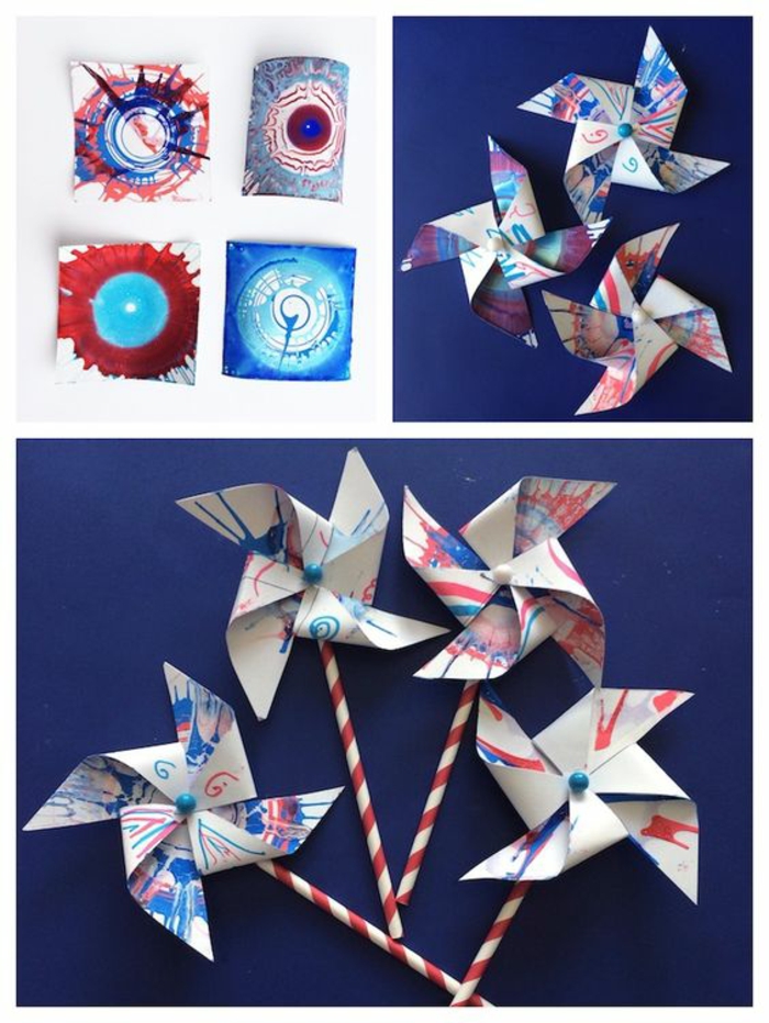 une idée originale pour recycler les dessins d'enfants, un moulin à vent réalisé avec un dessin recyclé et une paille