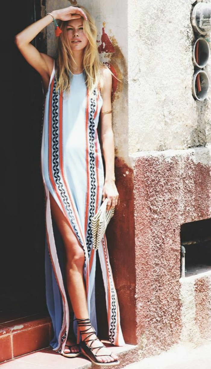 Robe campagne chic style boheme chic hippie robe longue avec fente femme jolie blonde
